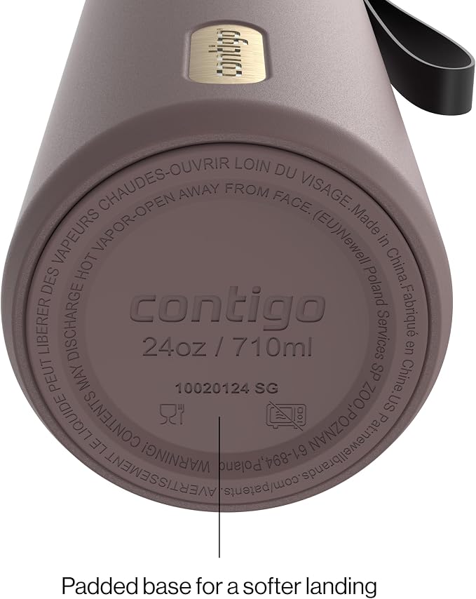 Contigo AutoSeal 24 oz Stainless Steel Vacuum-Insulated Water Bottle with Leakproof Push-Button Spout & Lock, Carry Strap, BPA-Free & Lead-Free, Dishwasher Safe - Image 4