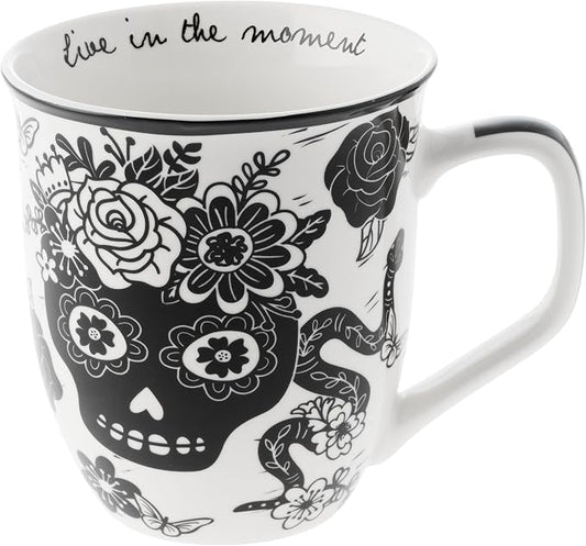 Karma Gifts 14 oz Black and White Boho Mug Sugar Skull - Cute Coffee and Tea Mug - Ceramic Coffee Mugs for Women and Men by KarmaGifts