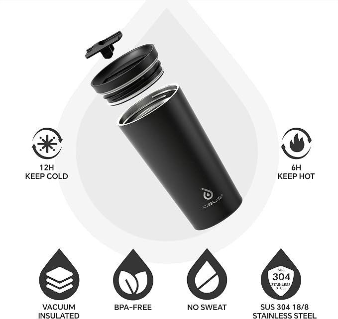 Ideus 17 oz Travel Coffee Mug, Double Wall Vacuum Stainless Steel Insulated Coffee Tumbler With Lid, Splash-Proof & Cup Holder Friendly, Keeps Drinks Hot/Cold, Dishwasher Safe, Black - Image 3