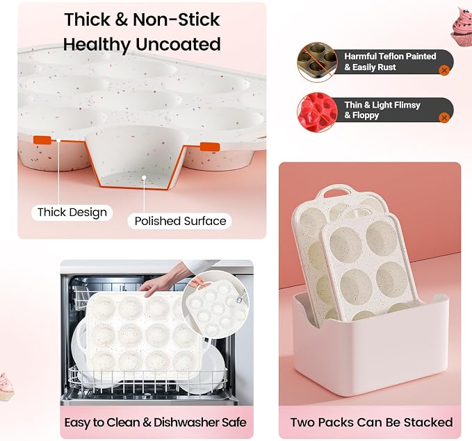Silicone Muffin Pan for Baking with Metal Reinforced Frame, Nonstick Cupcake Pan 1 Pack Regular Size Egg Bites Silicone Mold - Image 6