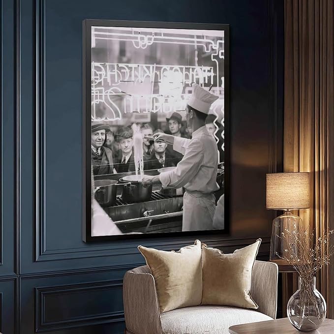 Chef Cooking Spaghetti, Italian Restaurant in New York 1930s, Black And White , Vintage, Retro Pasta Art, Kitchen Wall Decor Canvas Poster Bedroom Decor Sports Landscape Office Room Decor Gift Black F - Image 3