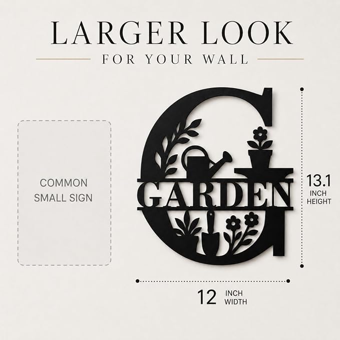 Garden Metal Wall Decor, Farmhouse Outdoor Garden Sign, 13.1 Inch | 14-inch matte black metal GARDEN sign for patios, greenhouses, porches, sheds, and farmhouse outdoor wall decor. - Image 2