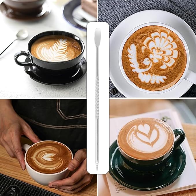 Latte Art Pen Cinnamon Pen for Coffee,Barista Espresso Coffee Latte Art Tools Accessories for Coffee Bar Barista Make Creative Coffee Designs Decors,Stainless Steel Silver