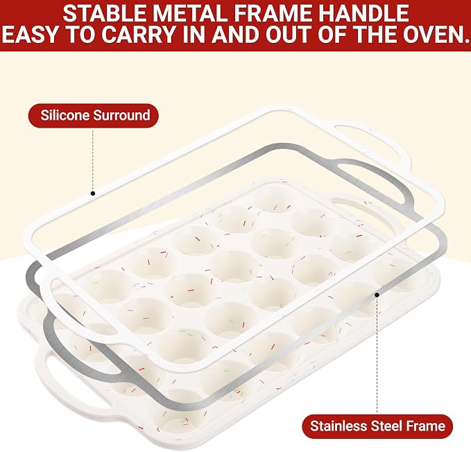 Silicone Mini Muffin Pans for Baking 24 Cup with Steel Frame Non-Stick, 2Pack Small Cupcake Pan, BPA Free Food Grade, Easy Release, Dishwasher Oven Freezer Microwave Safe for Muffin Tin Cake Pop Molds - Image 2