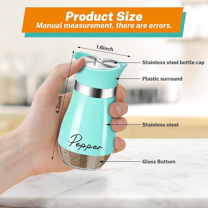 Salt and Pepper Shakers - 2-Piece 4 oz Cyan-Blue Glass Set with Steel Lids | Refillable Glass Shakers with Stainless Steel Lids for Cooking, Dining, RV Trips, Camping and BBQs; 4 oz Capacity Each. - Image 2