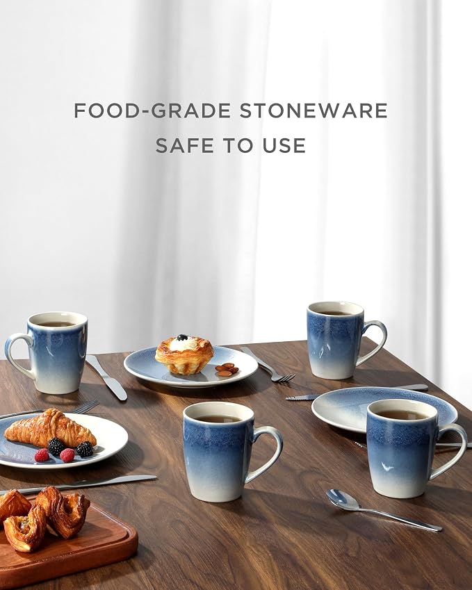 famiware Coffee Mugs Set, 13 oz Mug Set of 8, Stoneware Cups for Latte, Hot Tea, Mocha, Cocoa, Cappuccino, Microwave and Dishwasher Safe, Glacier Series, Azure Blue - Image 4