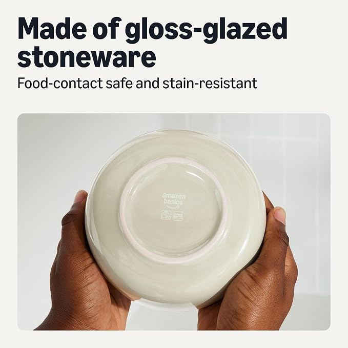 Amazon Basics Glazed Stoneware Bowls, 4-Piece Set, Microwave and Dishwasher-Safe, 5.5 in., Ivory - Image 3