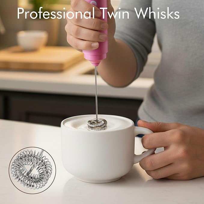 Rechargeable Milk Frother Handheld, 2-IN-1 Dual Spring Whisk Electric Frother Wand for Cappuccino Latte Macchiato, Portable Drink Mixer for Coffee, Matcha, Hot Chocolate - Image 3