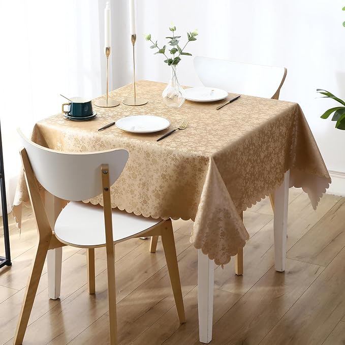 Smiry Square Waterproof Heavy Duty Vinyl Tablecloths, 70 x 70 Inch | Wipeable Washable Floral Embossed Table Cover for Kitchen and Dining Room, Indoor & Outdoor Use, Brown by Smiry