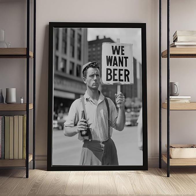 UXCBIA We Want Beer Protest, Black And White, Vintage Prohibition Art, Man Cave Poster Canvas Poster Bedroom Decor Sports Landscape Office Room Decor Gift Black Frame 24x36in(60x90cm) - Image 4