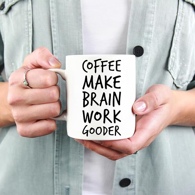 Veracco Coffee Make Brain Work Gooder Mug Funny Coffee Lover Gift Humorous Idea Family Friends Birthday Presents Sarcastic Office Berserk Tea Cup Caffeine Addict Brain Booster Gooder Vibes - Image 6