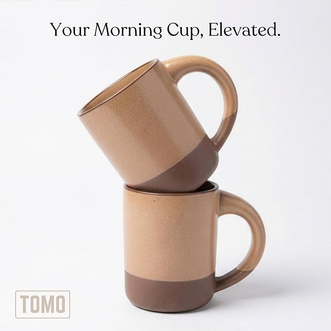 TOMO Mugs Set of 2, 12oz Modern Stoneware Coffee Mugs, Large Handle Ceramic Drinkware - Wheat - Image 3