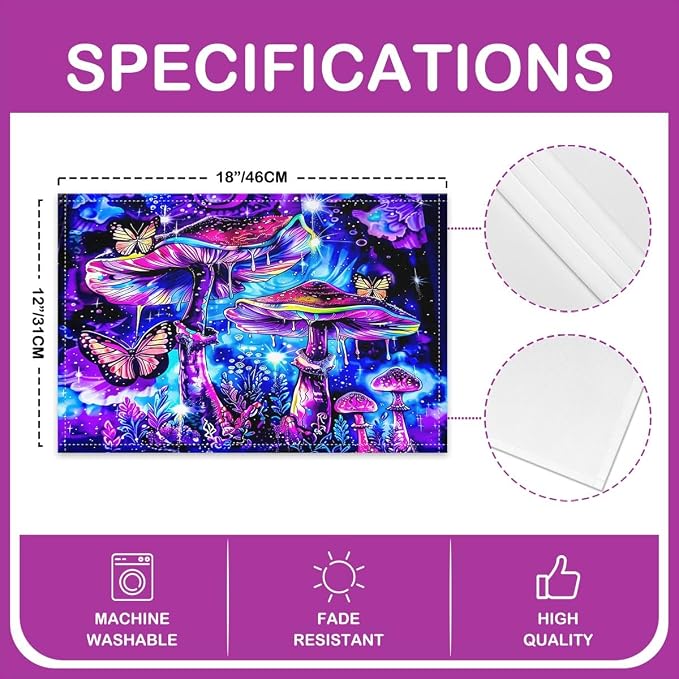 Feelyou Botanical Theme Table Place Mats 18"x12" Colorful Mushroom Placemats Set of 4 Wild Mushroom Stuff Placemat for Kitchen Dining Table Decor Indoor Outdoor Butterfly Decor Table Place Mats Cool - Image 4