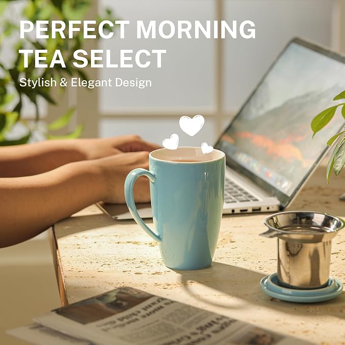 Sweese 15oz Porcelain Tea Mug with Infuser and Lid – Microwave Safe, Ergonomic Handle, Lead-Free Glaze, for Loose Leaf Tea - Image 4