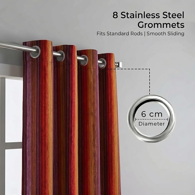 Urban Villa Cotton Grommet Curtains 52x84 (2 Panels) Red Stripes - Image 4