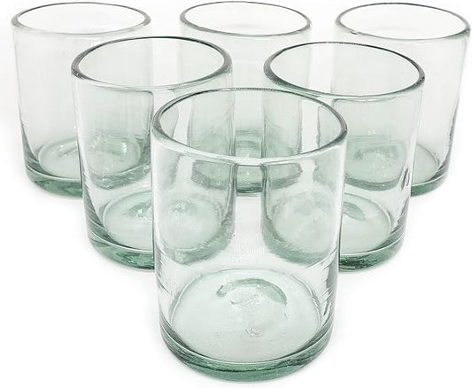 Clear 10 oz Tumblers (set of 6), Hand Blown Mexican Glassware, Recycled Glass Drinking Glasses, Lead-Free, Cocktail Margarita Glasses, Wine Glasses, Shot Glasses, Whiskey Glasses (Tumbler) by MexHandcraft