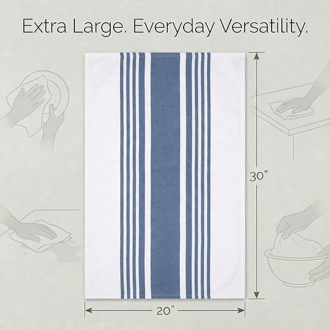 Urban Villa Kitchen Towels Cotton Dish Towels 20”x30” (Set of 6) Blue Wht - Image 3
