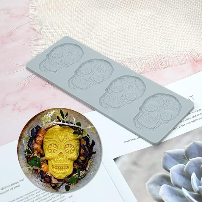 Fondant Lace Mold, Sugar Edible Cake Silicone Fondant Impression Lace Mat,Skull Pattern Silicone Lace Mould for Cake Decorating Molds Fondant Mat f