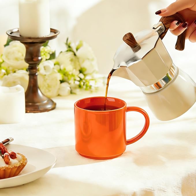 Coffee Mugs Set of 4, Stoneware Coffee Cups with Comfortable Handle, 16oz Ceramic Mugs for Kitchen & Office, Dishwasher & Microwave Safe - Orange - Image 6
