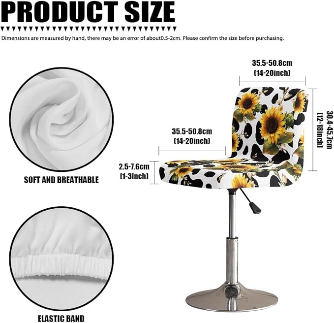 Cow Print Sunflower Bar Stool Covers High Stool Chair Cover for Party Kitchen Club, Reusable Washable 2 Pcs Bar Stool Covers Decorative Covers - Image 7