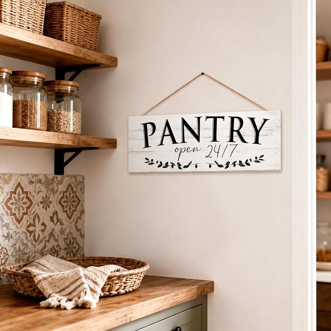 1 KINGO Rustic Pantry Signs Wall Decor: Farmhouse Kitchen Wall Art 6" x 14.5" Canvas Print Decorative Plaque Wall Hanging Open 24/7 Sign for Pantry Dining Room Home Decor - Image 8