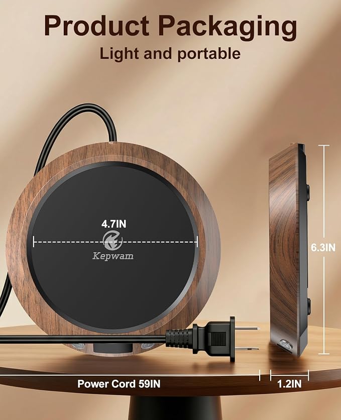 Kepwam Coffee Mug Warmer - 50W Electric Coffee Warmer for Desk 3 Temp Settings & 2-9 Timer Smart Cup Warmer for Desk Candle Warmer Plate with LED Lights Beverage Tea Milk Warmer for Home & Office - Image 6