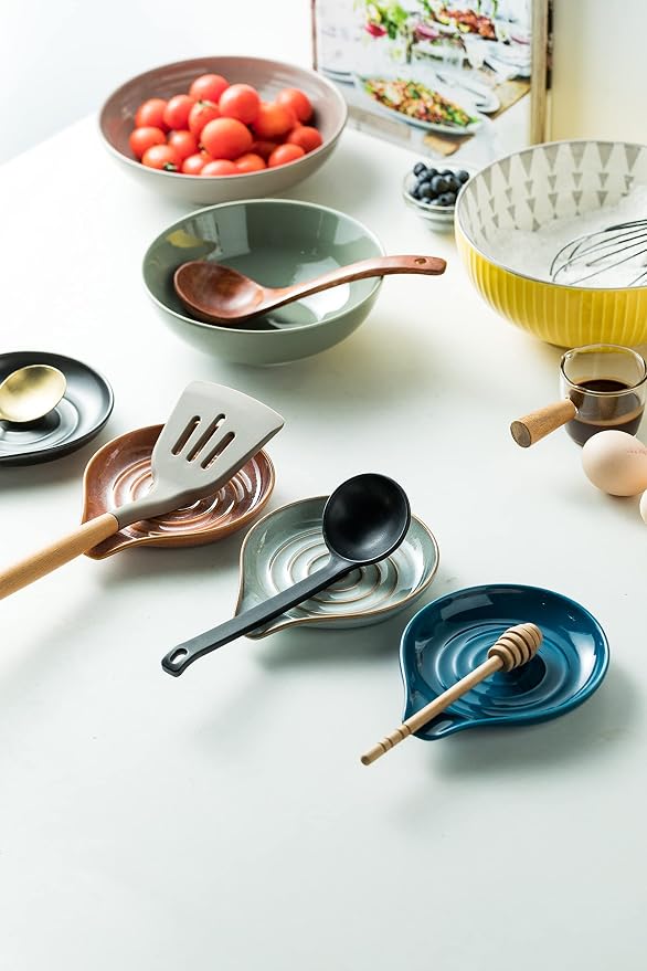 Spoon Holder, Ceramic Spoon Rest for Kitchen Counter Farmhouse Cooking, Large Utensil Rest for Spoons, Ladles, Tongs, Spatula, 5 Inches (Blue) - Image 7