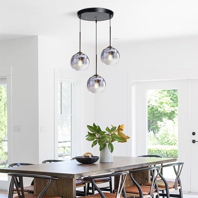 KCO Lighting 3 Pendant Light Fixtures Ceiling Hanging Large Glass Cluster Chandelier Nordic Mercury Glass Pendant Light Modern Cluster Pendant Light Fixture - Image 3
