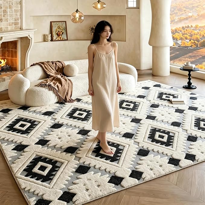 5'x7' Washable Area Rugs for Living Room Bedroom Office, Bohemia | Soft Cozy Fluffy Mid Pile Machine Washable Non Slip Boho Modern Accent Rug for Dining Room Office Kids Room Dorm Hotel - Image 4