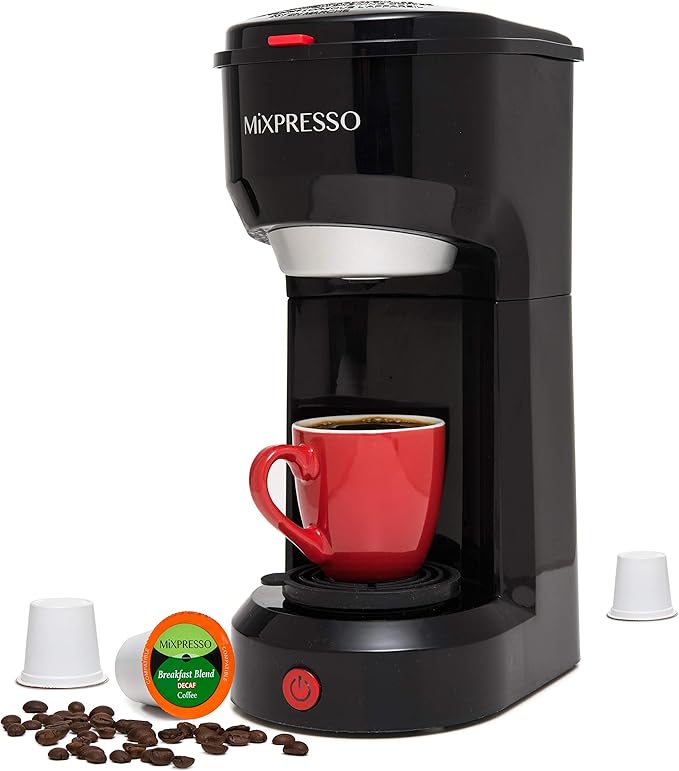 Mixpresso Single Serve Coffee Maker K Cup Coffee Maker for K Pods & Grounds | Compact 800W White Coffee Machine with 14 Oz Water Tank, Fast Brew & Auto Shut-Off, Small Design for Travel RV, Office& Dorm by Mixpresso