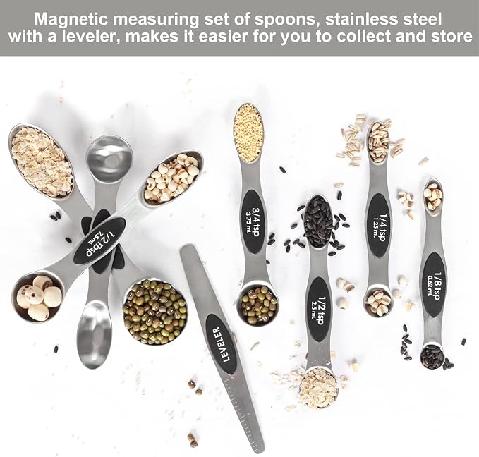 Magnetic Measuring Spoons Set with Leveler, Stackable Stainless Steel Tablespoons for Baking, Fits in Spice Jars - Image 3