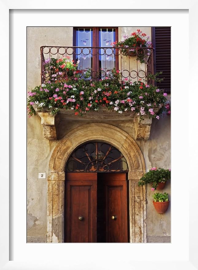 ART.COM Wall Photo Balcony Flowers and Doorway in Pienza Tuscany Italy on White Frame by Julian Castle, 17" x 23" - Image 2