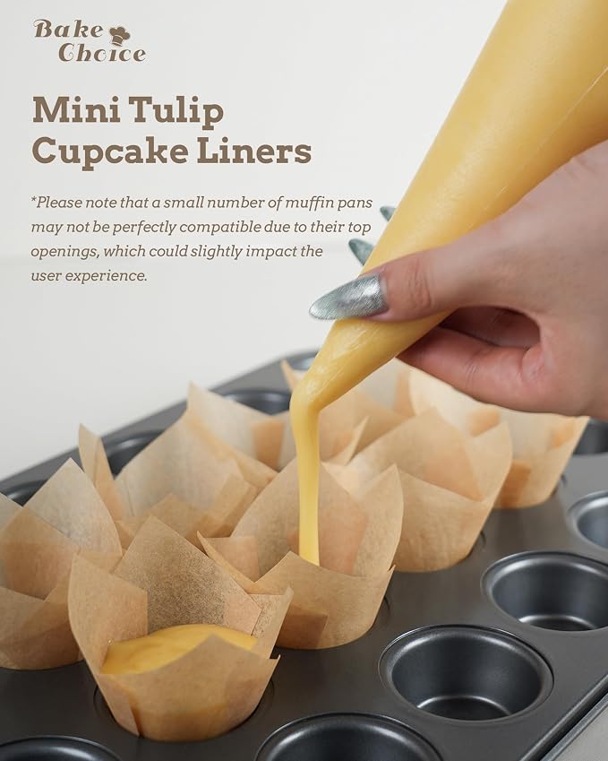 Bake Choice 200pcs Natural Mini Tulip Cupcake Liners for Baking, Unbleached | Mini Tulip Muffin Liners, Greaseproof EU Parchment Paper, for Party, Christmas, Valentines - Image 3