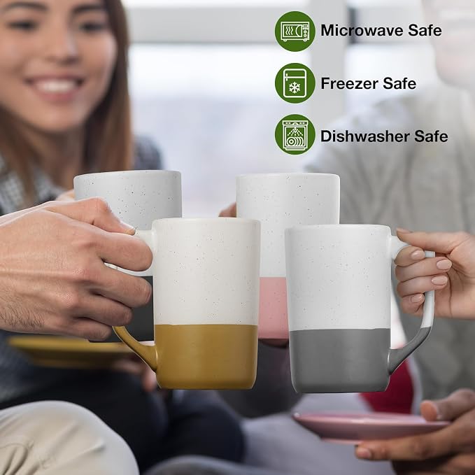 Large Ceramic Coffee Mug Set of 4, 16 oz Tea Cups with Handle, Porcelain Mug for Latte, Hot Tea, Cappuccino, Milk, Cocoa, Microwave & Dishwasher Safe Cups for Men Women Mug Lovers, Housewarming Gift - Image 6
