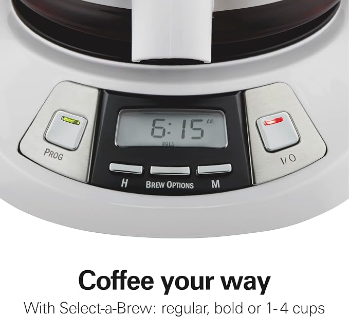 Hamilton Beach 12 Cup Programmable Drip Coffee Maker | Regular & Bold Brew Options | Auto Pause and Pour | Glass Carafe | White | 46294J - Image 4