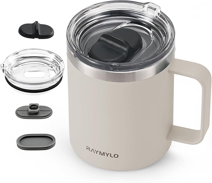 RAYMYLO Insulated Coffee Mug 12 oz, Spill-Proof & Detachable Slider Lid | Double Wall Stainless Steel with Thorough Clean Lid & Handle, Cold for 9 Hrs, Suitable for Camp Home Office by RAYMYLO