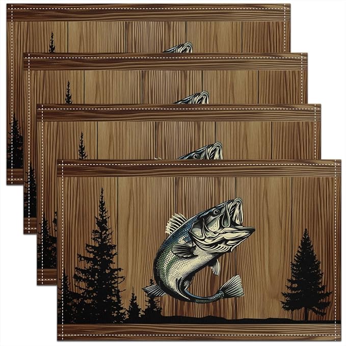 Feelyou Rustic Cabin Placemats Set of 4 Camo Hunting Fishing Table Mats Farmhouse Woodland Animal Place Mat for Kitchen Dining Table Party Decor Indoor Outdoor 18"x12" Non-Slip Easy to Clean by Feelyou