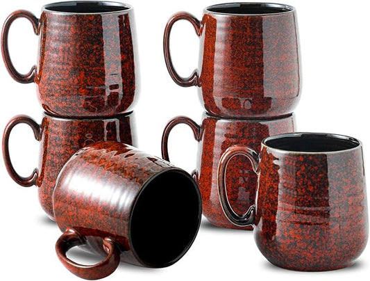 Hasense Coffee Mugs 8 oz, Ceramic Small Espresso Cups Set of 6, Mini Cups with Handle for Coffee, Tea and Cocoa, Modern Mugs for Mother's Day Gift, Dishwasher & Microwave Safe, Red by Hasense