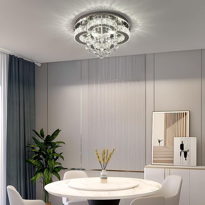 Crystal LED Ceiling Light Chandelier, Modern Flush Mount Lighting Fixture Ceiling Lamp for Living Room, Dining Room, Bedroom, Kitchen Island, Entryway - Image 7