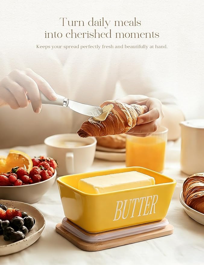 Ceramic Butter Dish with Lid and Knife Silicone Seal for Countertop Yellow | Suitable Capacity, Great Sealing, Home Decor Kitchen Gift Housewarming Gift - Image 5