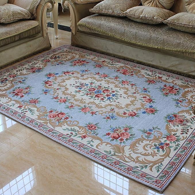 Home Decor Collection Rustic Floral Rugs Luxury Soft Modern Floor Rugs Carpet for Living Room,55'' x 35'', Luxury Blue - Image 2