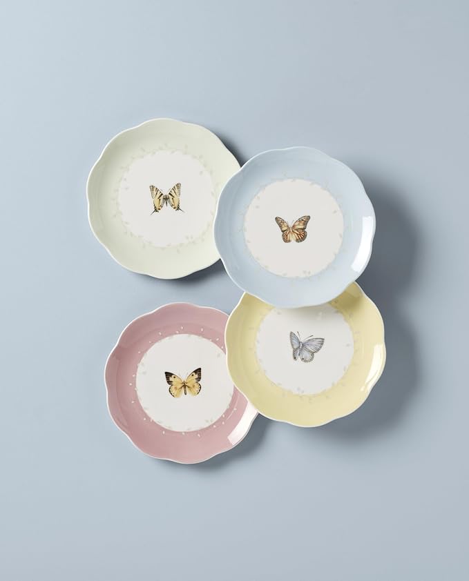 Lenox Dessert Plate Set, Lenox Butterfly Meadow Colors Collection 4-Piece Dessert Porcelain Plates Set, Service For 4, Dishwasher & Microwavable Plate, Small Plates, Home And Dining(Assorted, 4 Piece) - Image 7