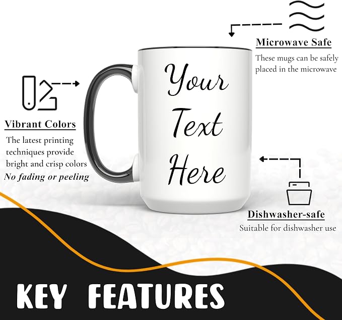 Personalized Coffee Mug 15 Oz, Custom Picture Text or Logo Ceramic Mug, Customized Gift for Men & Women, Taza Personalizada with Photo and Words, Customizable Large Tea Cup | White - Black - Image 3