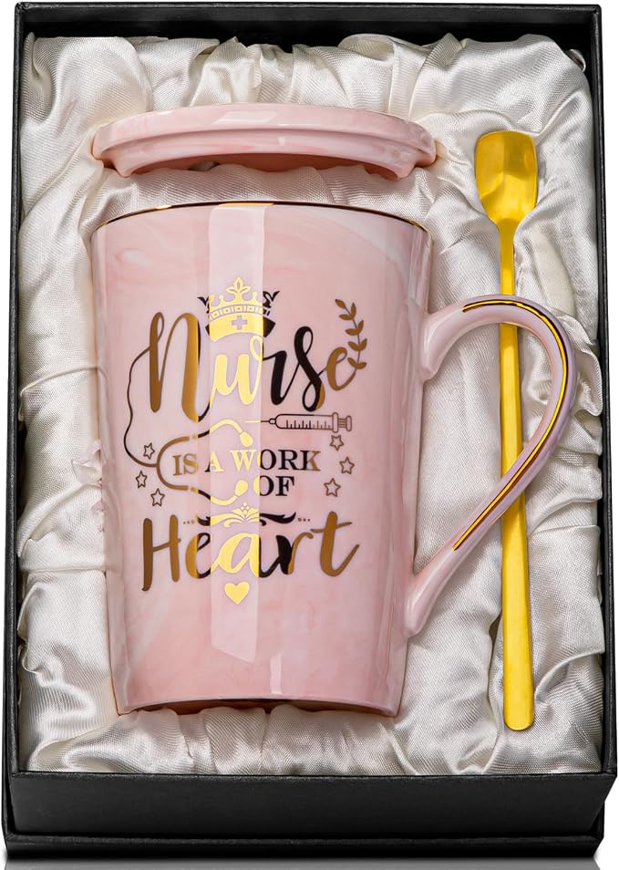 Nurse Gifts for Women, Funny Nurse Mug with Gold Print, Nurses Week Retirement Graduation Appreciation Present, School Nursing Student RN Practitioner, 14oz Pink Marbled Ceramic Cup, Nice Gift Boxed | Nurses Week, Retirement, Graduation, Appreciation, ... by ALBISS