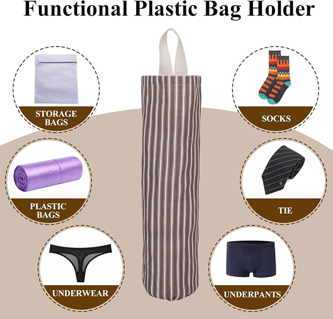 Plastic Bag Holder, Wall Mount Grocery Bag Holder, Reusable Trash Bag Organizer for Home Kitchen Pantry Decor (Brown-White) - Image 4