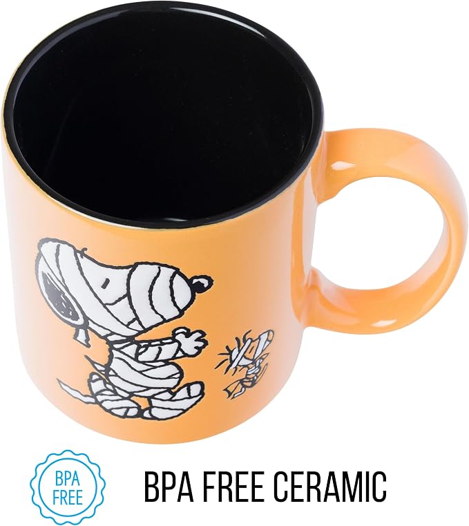 Silver Buffalo Peanuts Mummy Snoopy, Wax Resist Ceramic Pottery Mug, 20oz | Woodstock, 0.59 Liters - Image 6