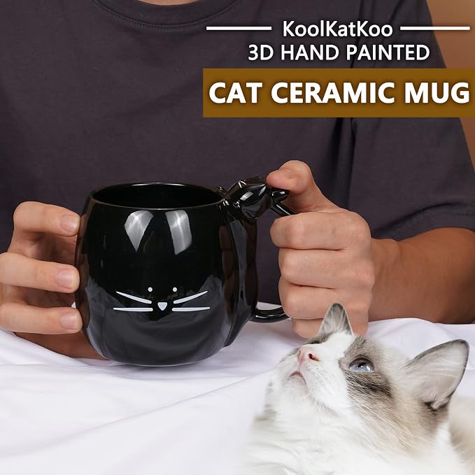 Koolkatkoo Black Cat Coffee Mug | Ceramic Tea Cup, Sculpted Cat Handle, Meow Design, Gifts for Cat Lovers, Women, Men - Image 5