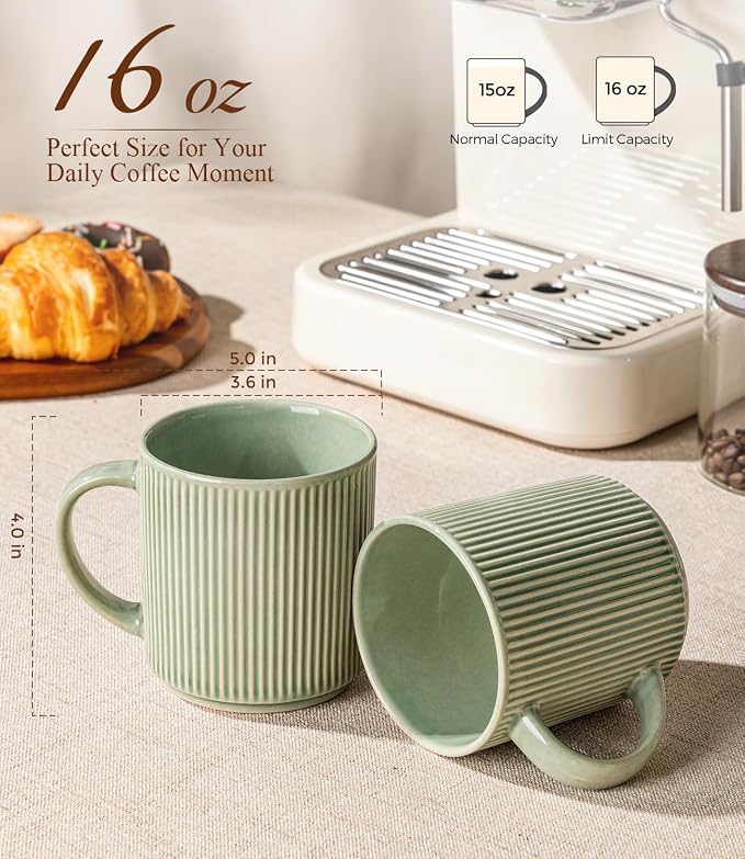GBhome Coffee Mugs Set of 6，16 oz Coffee Cups with Handle | Cups for Latte, Tea, Cocoa & Milk, Ideal for Daily Use & Gifts, Microwave & Dishwasher Safe, Light Green - Image 3
