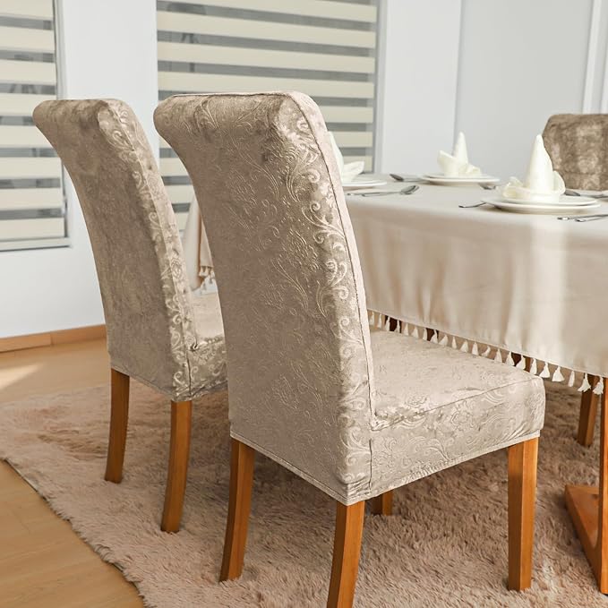 FORCHEER Chair Covers for Dining Chairs Set of 6,Velvet Beige Stretch Dining Room Chair Cover Kitchen Parsons Chair Slipcovers (Pack of 6, Velvet Beige) - Image 4