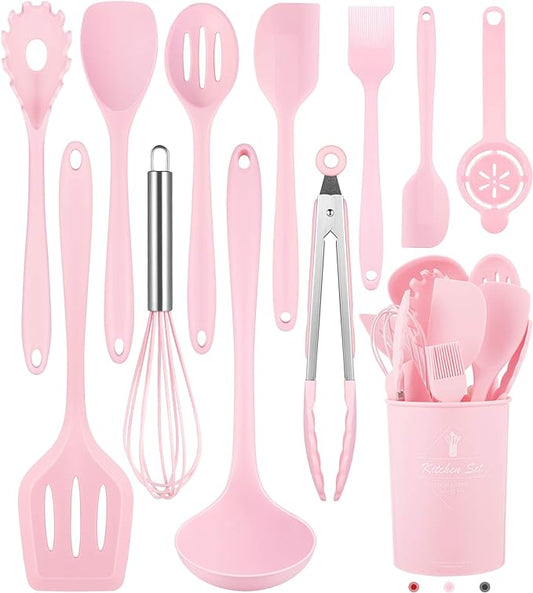 Kitchen Utensils Set-12 Pieces Silicone Cooking Utensils Set (Dishwasher Safe) 392°F Heat Resistant Spatula Set, Nonstick Cookware | Dishwasher Safe 392°F Heat Resistant Spatula Set Kitchen Utensil Set for Nonstick Cookware,Best Kitchen Tools with Holder by Pranski